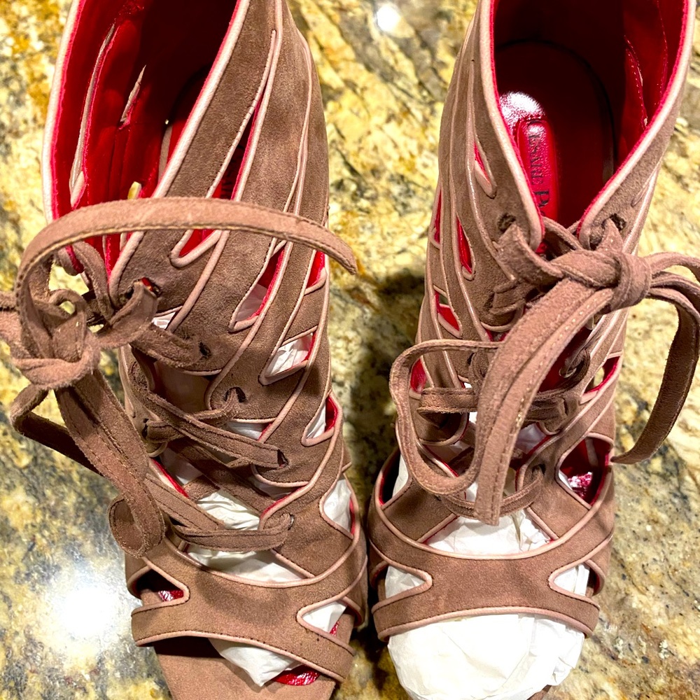 Cesare Paciotti dusty rose open cutout sandles with 4” heel. Brand new in box.